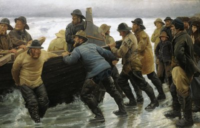 Fishermen Launching a Rowing Boat by Michael Peter Ancher